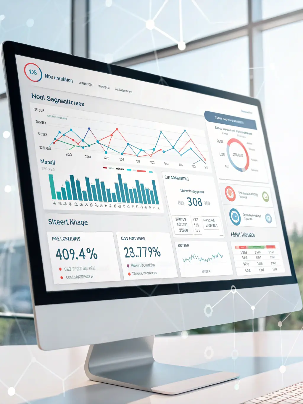 A futuristic interface displaying attention algorithm metrics and optimization suggestions.